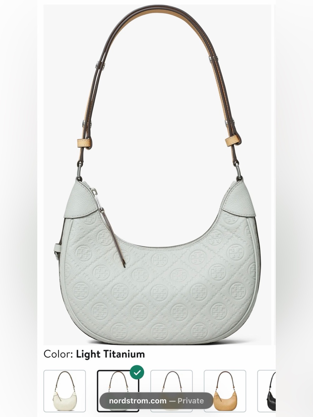 Tory Burch  Embossed Crescent Shoulder Bag with Tan Strap